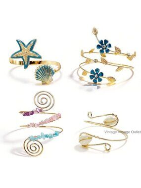 4PCS Boho Arm Cuff Set Open Cuff Bracelets for Women Beach Festival Jewelry